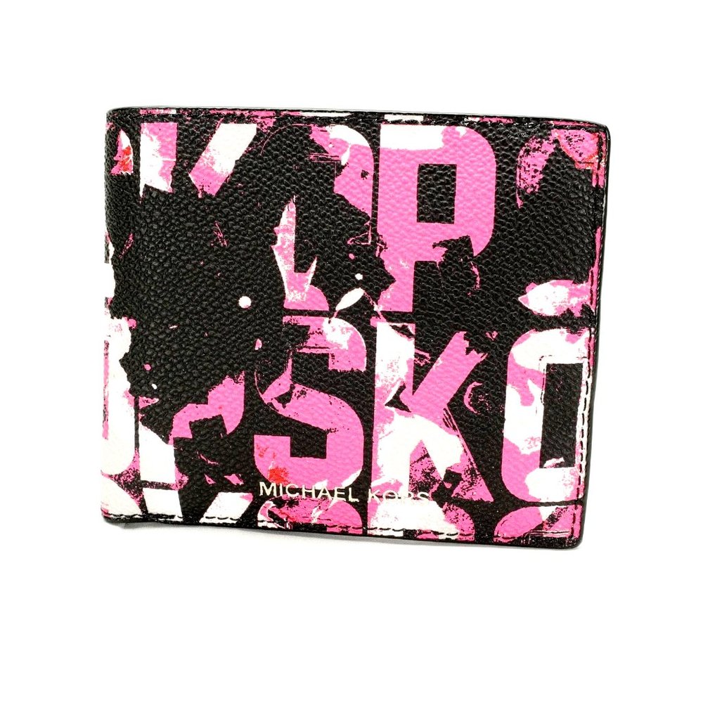 Michael Kors Cooper Graphic Billfold Designer Wallet Pink/Black/Red Leather